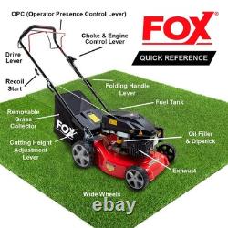 16 / 40cm Petrol Lawn Mower Self-Propelled Recoil Fox 139cc 40L Lawnmower