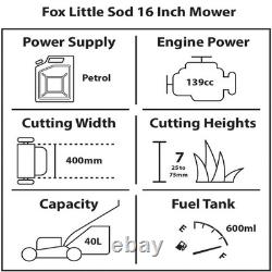 16 / 40cm Petrol Lawn Mower Self-Propelled Recoil Fox 139cc 40L Lawnmower