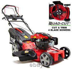 22 Petrol Lawn Mower Fox Quad-Cut 560 Recoil Start Self Propelled 196cc