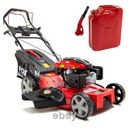 22 Petrol Lawn Mower Fox Quad-Cut 560E Recoil Self Propelled 196cc & Jerry Can