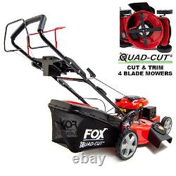 22 Petrol Lawn Mower Fox Quad-Cut 560E Recoil Self Propelled 196cc & Jerry Can