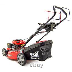 22 Petrol Lawn Mower Fox Quad-Cut 560E Recoil Self Propelled 196cc & Jerry Can