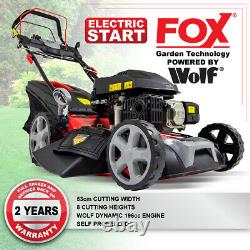 Frisky Fox Petrol Lawn Mower Self Propelled Lawnmower Electric Start 53cm 21