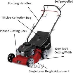 Garden QG40-145SP Self Propelled Petrol Lawn Mower 40cm 141cc 45L Bag