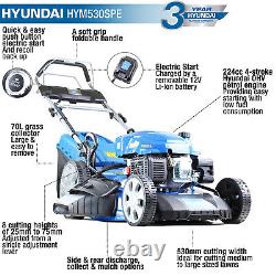 HYUNDAI 53cm 21 Cut Petrol Lawnmower Self Propelled ELECTRIC START Lawnmower