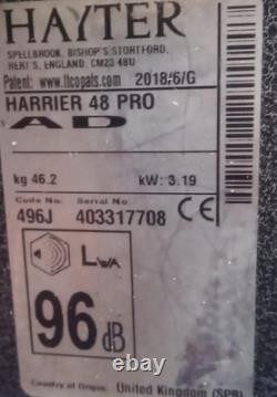 Hayter Harrier 48 Pro 19 blade Self Propelled rear metal roller 2018 model vgc
