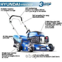 Hyundai 17 / 43cm 139cc Self-Propelled Petrol Lawnmower, 25-75mm Cuts, HYM430SP