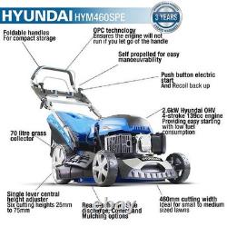 Hyundai 18/46cm 139cc Electric-Start Self-Propelled Petrol Lawnmower HYM460SPE