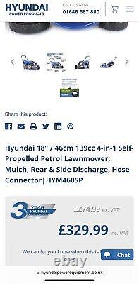 Hyundai 18/46cm 139cc Electric -Start Self-Propelled Petrol Roller Lawnmower