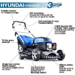 Hyundai 18 Cut Lawnmower Self Propelled 139cc Petrol Lawn Mower HYM460SP