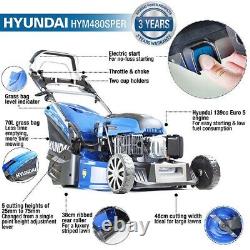 Hyundai 19 48cm 139cc Self Propelled Electric Start Petrol Roller Lawnmower
