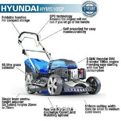 Hyundai 20 51cm 510mm Lawn Mower Self Propelled 196cc Petrol Lawnmower HYM510SP