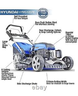 Hyundai HYM510SPE Petrol Self Propelled Lawn Mower 51cm/20in Elec Start