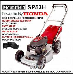 MOUNTFIELD SP53H PETROL LAWNMOWER SELF PROPELLED HONDA ENGINE 170cc 51cm DECK