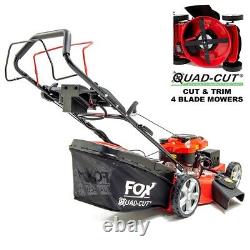 Petrol Lawn Mower Fox Quad-Cut 22 Electric Start Self Propelled & Jerry Can