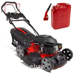 Petrol Lawn Mower Self Propelled Electric Start 4 Blade Fox 20 51cm & Jerry Can