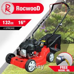 Petrol Lawnmower Push RocwooD 132cc 16 Mower Plus FREE Oil