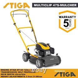 STIGA MULTICLIP 47S SELF PROPELLED PETROL MULCHING LAWNMOWER 123cc 45cm/18in