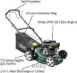 Self Propelled Petrol Rotary Lawn Mower 7 Cutting Heights Webb 123cc Engine
