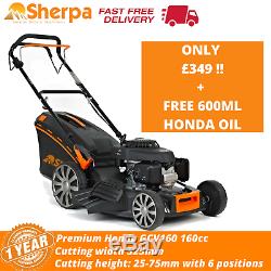 Sherpa Petrol Lawnmower 4-in-1 Honda GCV160 53cm 160cc Self Propelled + FREE OIL