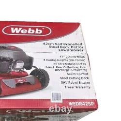 Webb Self-Propelled Petrol Lawnmower 42cm 40L Lawn Mower Steel Deck H2-7cm 144cc