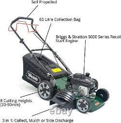 Webb WER18HW4 18/46cm Self Propelled Rotary Petrol Lawnmower, 140cc Engine, 8 C